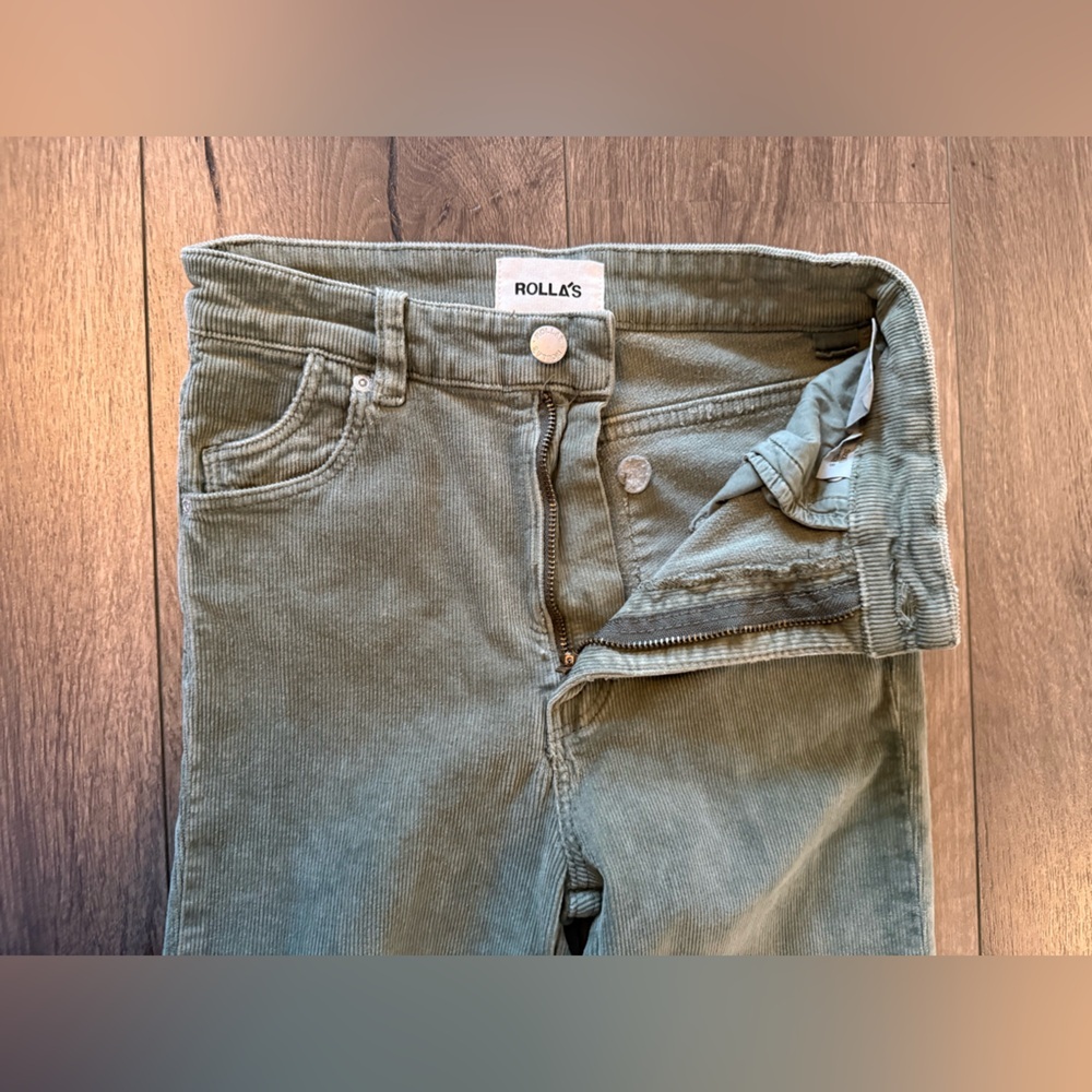 Rolla’s Eastcoast Flare Corduroy Pants 26 High Rise 70s Retro Olive Green - Picture 5 of 8